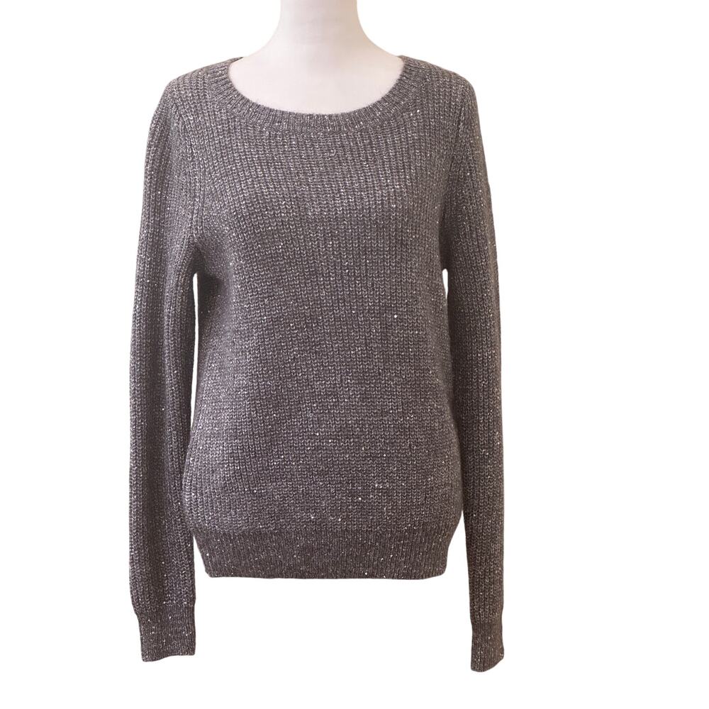 NWT Ann Taylor Dark Grey Long Sleeve Sparkle Sequin Sweater Size Small